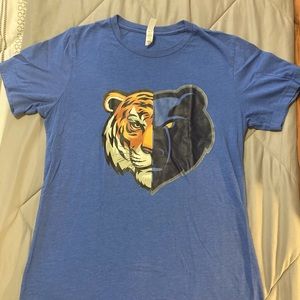 Memphis Grizzlies and Tigers Sky Blue Short Sleeve Tee with Graphic Design